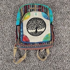 Tree Print Hemp Backpack: Handmade Organic Cotton Eco Bag